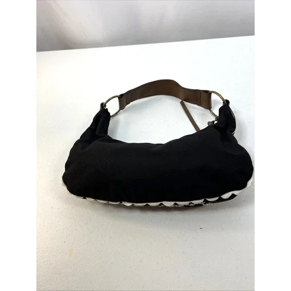 Old Navy Black Vintage Embroidered Bean Shape Butterfly Purse Faux Leather Strap - Picture 2 of 11